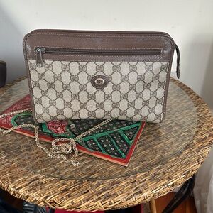 Authentic Rare Vintage Gucci Beige and Brown Monogram Shoulder Bag